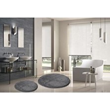 2li Yuvarlak Post Peluş Banyo Paspası Tak Kaymaz Taban Klozet Antrasit 100X100 60X60