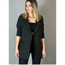 Kadın Siyah Düğmeli Blazer Ceket