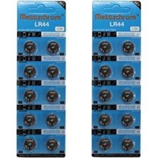 Mettzchrom 20 Adet Alkalin Düğme Pil LR44H AG13 A76 SR44 1,55 Volt Yüksek Performans