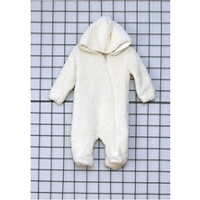 Meka Lp Global Beyaz Fermuarlı Kışlık Peluş Bebek Tulum Pamuk Uzun Kol Kapüşonlu Dar Kesim