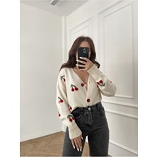 Kiraz Desen Hırka Ekru