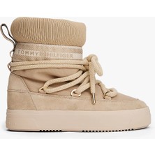 Tommy Hilfiger Tommytech Logo Şeritli Sıcak Kar Kadın Bej Bot FW0FW08998ACC