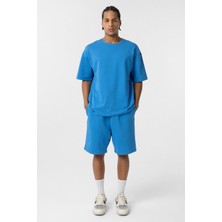 Basic Oversize Şort Takım Mavi