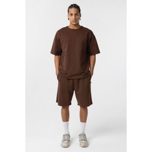Basic Oversize Şort Takım Kahve