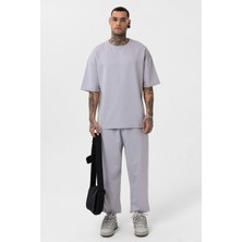Paça Lastikli Basic Oversize Eşofman Takımı Boyama Gri