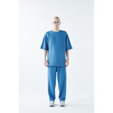 Oversize Basıc Triko Eşofman Takım Mavi