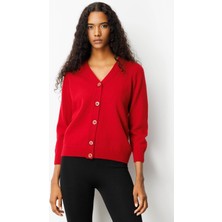 Kadın V Yaka Kısa Yün Hırka K.kırmızı