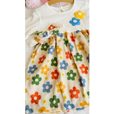 Kız Bebek ve Çocuk Saç Bantlı Çiçekli 4 Farklı Renkli Elbise