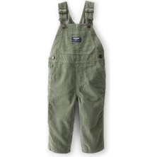 Oshkosh Yeşil Kadife Erkek Bebek Salopet Kolsuz Düz Tasarım Ayarlanabilir Askılarla