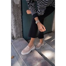 Angelina Jones Kadin Nude Oxford Ayakkabı Vegan Suni Deri Malzeme ile Düz Tabanlı Bej Renk