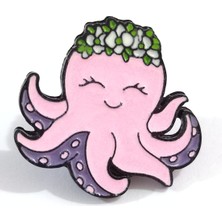 Gülümseyen Pembe Ahtapot Rozet, Çiçek, Deniz, Çanta Süsü, Çocuk Rozet, Kadın Broş.