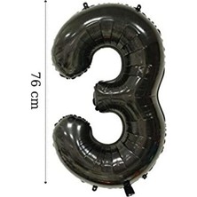 Folyo Balon 3 Rakamı Helyum Balon 76 cm Siyah Renk