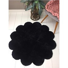 Seria Hali Siyah Papatya Şekilli Peluş Post Halı Yıkanabilir Kaymaz Taban Pufy Halı