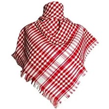 Kaftan Collection Pamuklu Puşi Poşu Kefiye Şal Kırmızı Beyaz Armürlü Desenli 100 x 100 cm