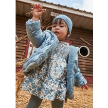 Mayoral Kız Bebek Elbise (1-4 Yaş) – Mavi Renk, Çiçek Desenli, Pamuk Astarlı Uzun Kollu Elbise