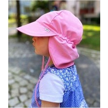 Pembe Flap Lejyoner, Ense Korumalı, Boyundan Bağlamalı, Lastikli Ayar Tokalı Çocuk Bebek Güneş Şapka