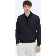 Siyah Regular Fit Dik Yaka Casual Dokuma Mont