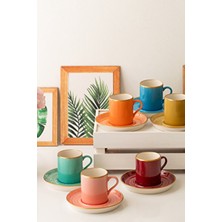 OMS 11109 Mix 12 Parça Renkli Porselen Türk Kahvesi Fincan Takımı Şık Tasarım ile