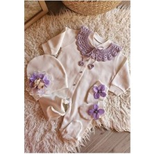 Çiğdem Kaya Design Lila Vintage Yakalı Kız Bebek Hastane Çıkışı Özel Olay İçin Çiçekli Tasarım