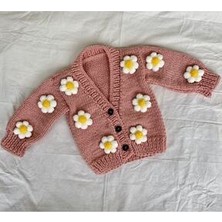 Hobihanem Tuhafiye Pembe El Örgüsü Papatyalı Bebek Hırka Uzun Kol Dokuma Kumaş Çiçek Deseniyle