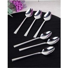 Kardelen Çubuk 6 Kişilik Tatlı Kaşık Seti Modern Desenli Paslanmaz Çelik Malzeme ile Ergonomik Kullanım