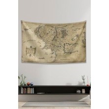 Vagonik Kahverengi Yüzüklerin Efendisi Orta Dünya Haritası Pamuklu Duvar Örtüsü Halısı 140 x 100 cm - 70x100 cm
