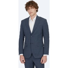 Lacivert Desenli Modern Fit Yün Karışımlı Takım Elbise