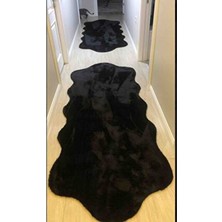 Seria Hali Siyah Peluş Post Çift Kafa Yıkanabilir Kaymaz Taban Tavşan Tüyü Halı Yolluk