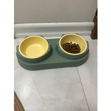 Çift Bölmeli Mama ve Su Kabı (Yeşil)