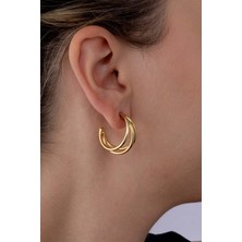 Gümüş Pazarım Üçlü Yarım Tur Halka Altın Kaplama Çelik Kadın Küpe