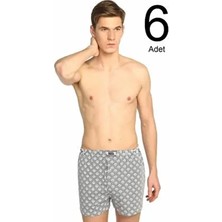 Seher Erkek Desenli Boxer 6'lı Paket Gri Renkli Dokuma Kumaş ELF568S0007CCM6 007