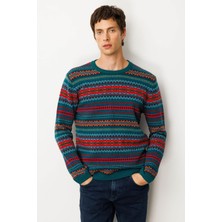 Erkek Sıfır Yaka Jakarlı Yün Kazak K.ö.başı