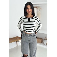 Kadın Likralı Çizgili Bluz – Esnek & Günlük Şıklık
