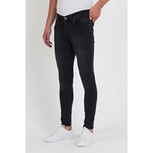Erkek Jeans Skinny Fit Likralı Siyah Tırnaklı