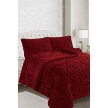 Ece Stripe Çift Kişilik Pelüş Yatak Örtüsü Bordo