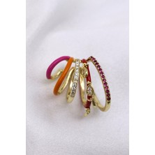 Vıp Çelik Zirkon Taş Işlemeli Renkli Mineli Kıkırdak Küpe