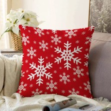 Noel Snowflake Kırmızı Kar Taneli Yılbaşı Dekoratif Kırlent Kılıfı 50X50 cm Polyester Raşel