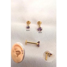 Bylin %100 316 L Cerrahi Çelik Mor Tek Taş Dudak/kulak Piercing Takısı (Bar Uzunluğu 6mm) -2 Adet Fiyatıdır