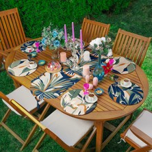 Abstract Botanica Garden Soyut Yaprak Desenli Runner 45X140 + 6’lı Supla Seti 34X34 cm