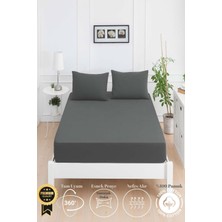 Mirava Premium %100 Pamuk Penye Lastikli Tek Kişilik Çarşaf Takımı (1 Yastık Kılıfı Dahil) Antrasit 120X200CM