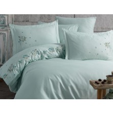 Betty Pamuk Saten Nakışlı Nevresim Takımı Nil Yeşili