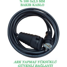 3x2,5 mm %100 Bakır Uzatma Kablosu. Kauçuk Fiş+Kauçuk Priz. Ev Tipi Prizden Elektrili Araç Şarjına Uygun. Yüksek Akım Kapasiteli.