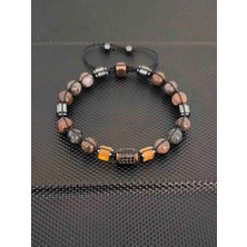 Damla Kehribar-8 mm Pietersite-Mikro Zirkon Aparat Doğaltaş Bileklik Takı Aksesuar Erkek Bileklik