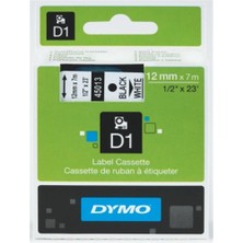 Dymo S0720530 D1 Yedek Şerit, 12 mm x 7 Mt, Beyaz- Siyah (45013)