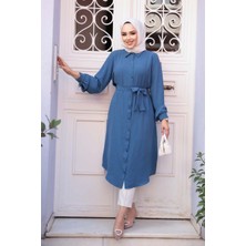 Düğmeli Indigo Mavisi Tesettür Tunik 32172IM