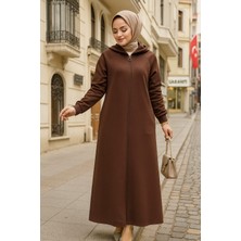 Kapşonlu Kahverengi Tesettür Kap 72231KH