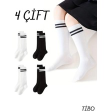 4 Çift Burun Dikişsiz Kız Çocuk Çizgili Dizaltı Kolej Çorap