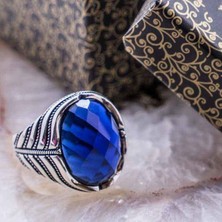 925 Ayar Gümüş Mavi Zirkon Taşlı Erkek Yüzük