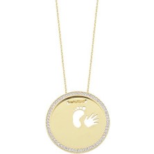 Altın Anne Çocuk Plakalı Taşlı Kolye