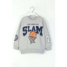 Erkek Çocuk Basketbol Temalı Sweatshirt Pamuklu Rahat Kesim